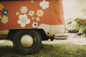 Old VW bus as a wedding car, close up Old VW bus as a wedding car, close up